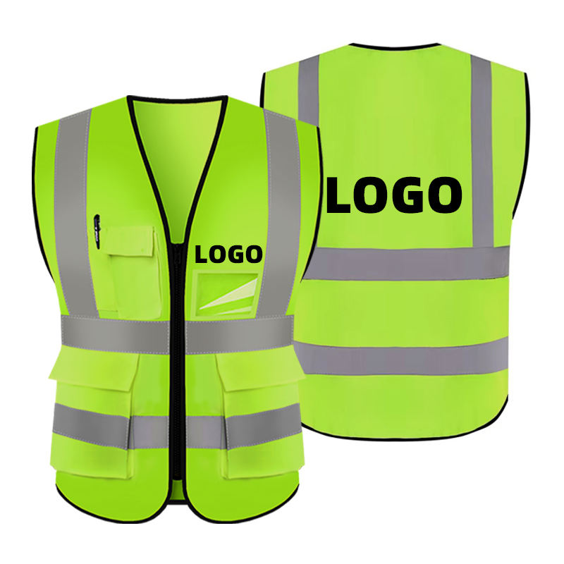 Hestic Sports Wear Customized Black Reflective Safety Vest Company Logo With Pockets Custom Color Fluorescent Visibility Work Class 2 Safety Vest